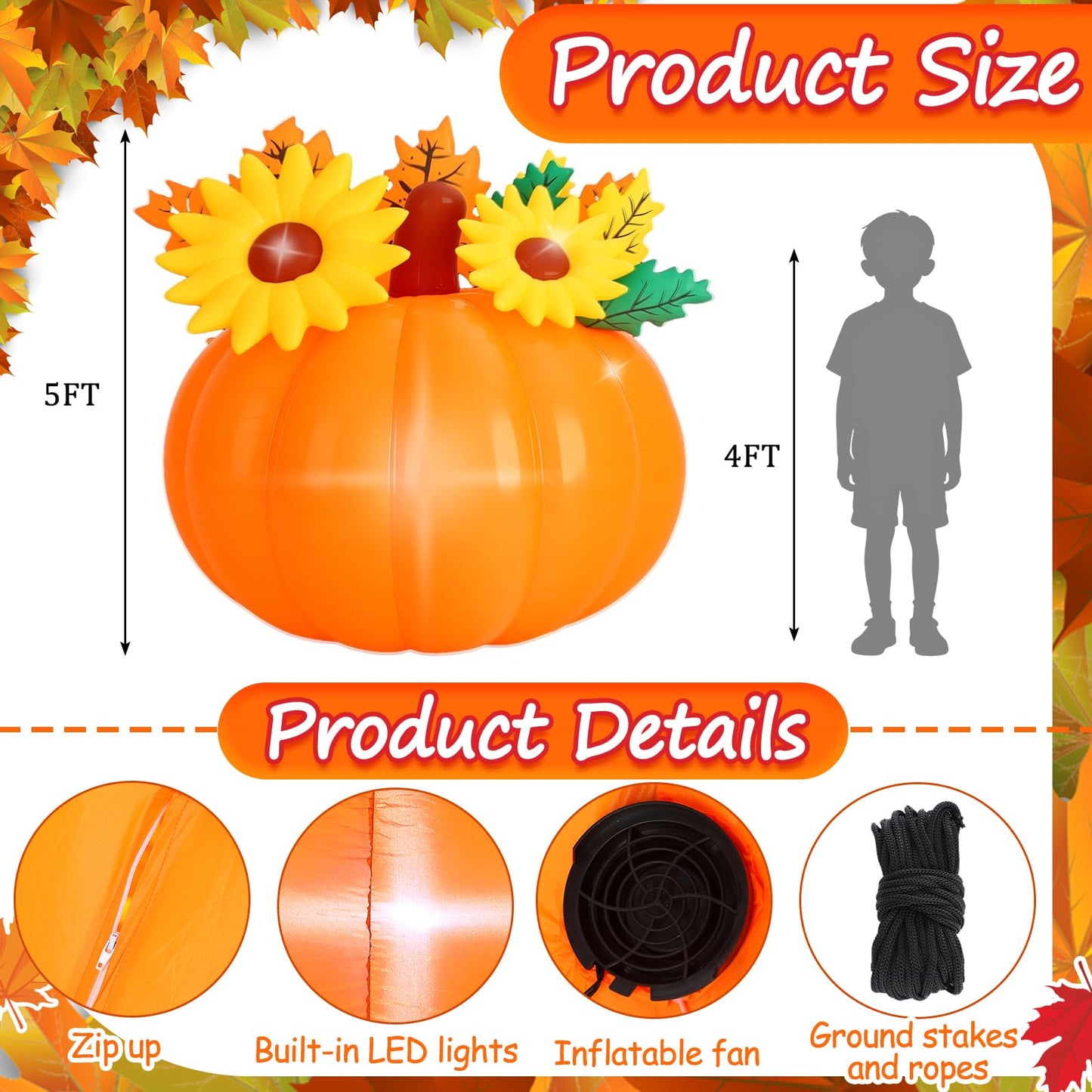 LED Inflatable Stacked Pumpkin Fall Yard Decoration