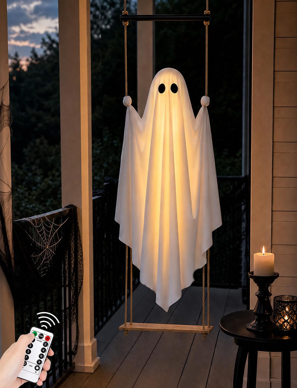 Lighted Hanging Swing Ghost Halloween Yard Decoration