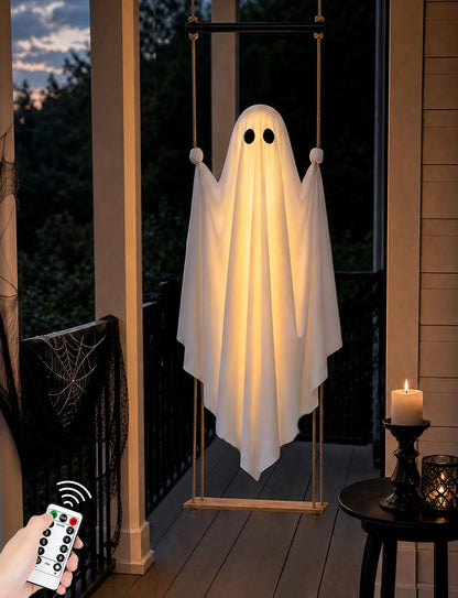 Lighted Hanging Swing Ghost Halloween Yard Decoration