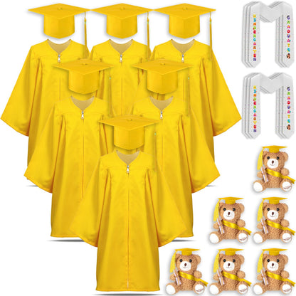 24-Piece Kids Graduation Cap and Gown Set with Stoles and Bears