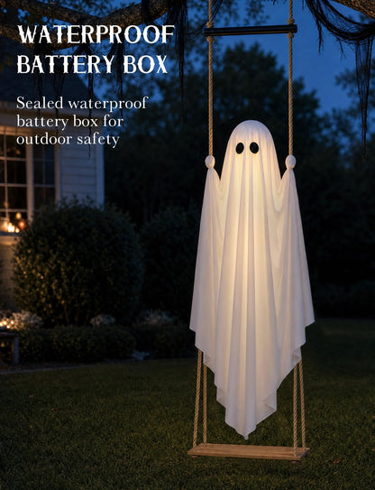 Lighted Hanging Swing Ghost Halloween Yard Decoration