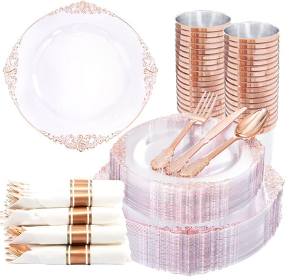 350-Piece Disposable Dinnerware Set with Plates, Cups and Cutlery