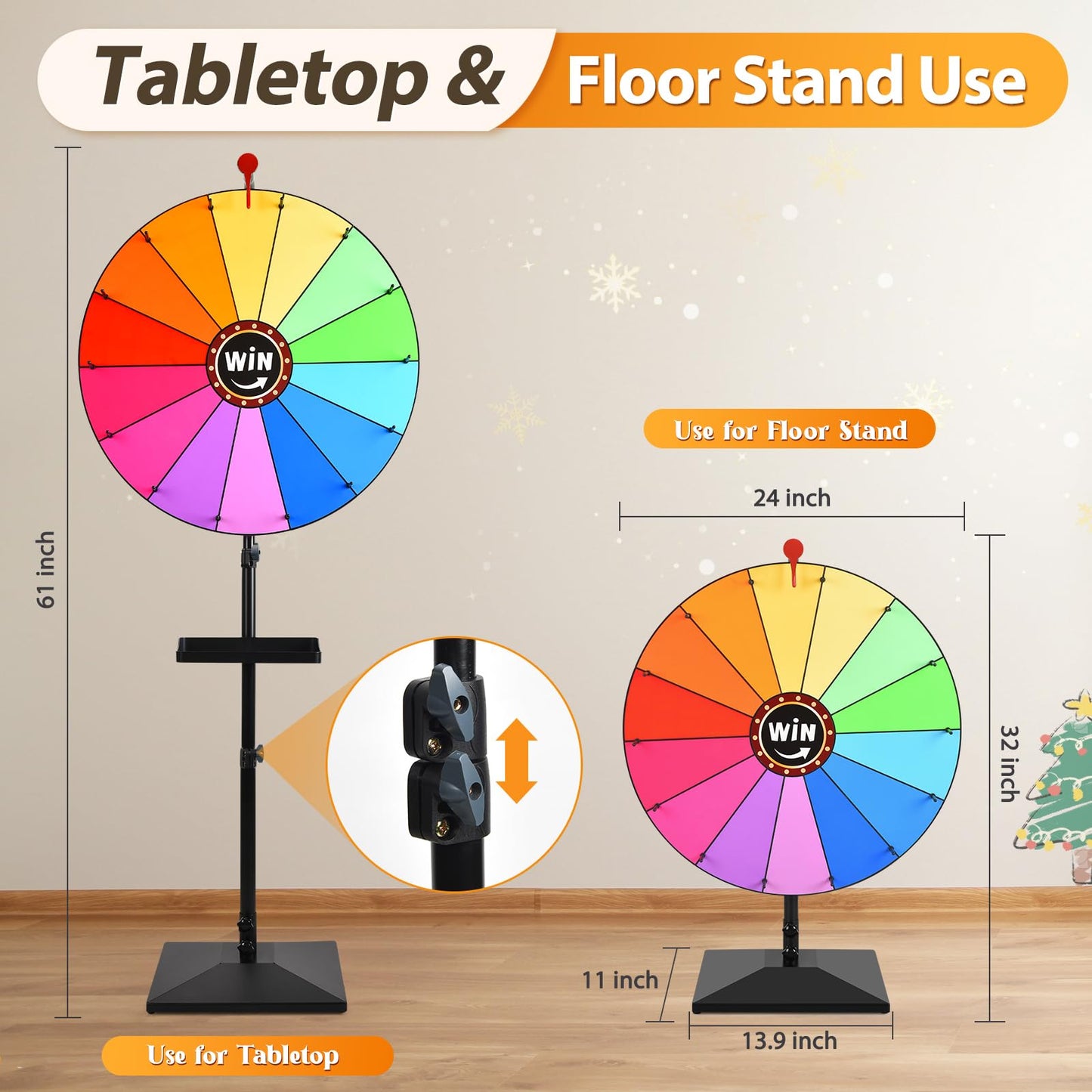 24-Inch Spinning Prize Wheel with Adjustable Floor Stand