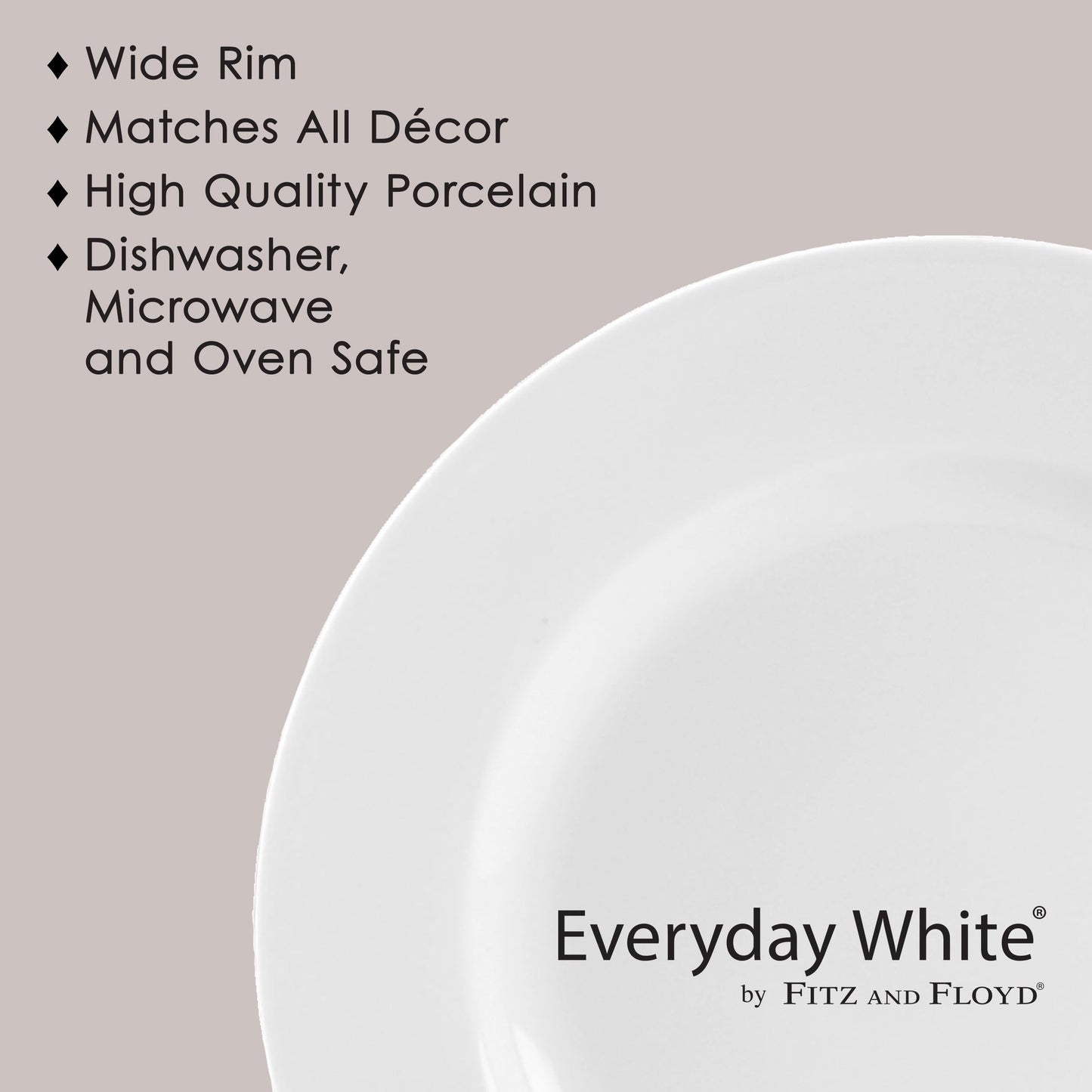 Everyday White by Fitz and Floyd Classic Rim 16 Piece Dinnerware Set, Service for 4