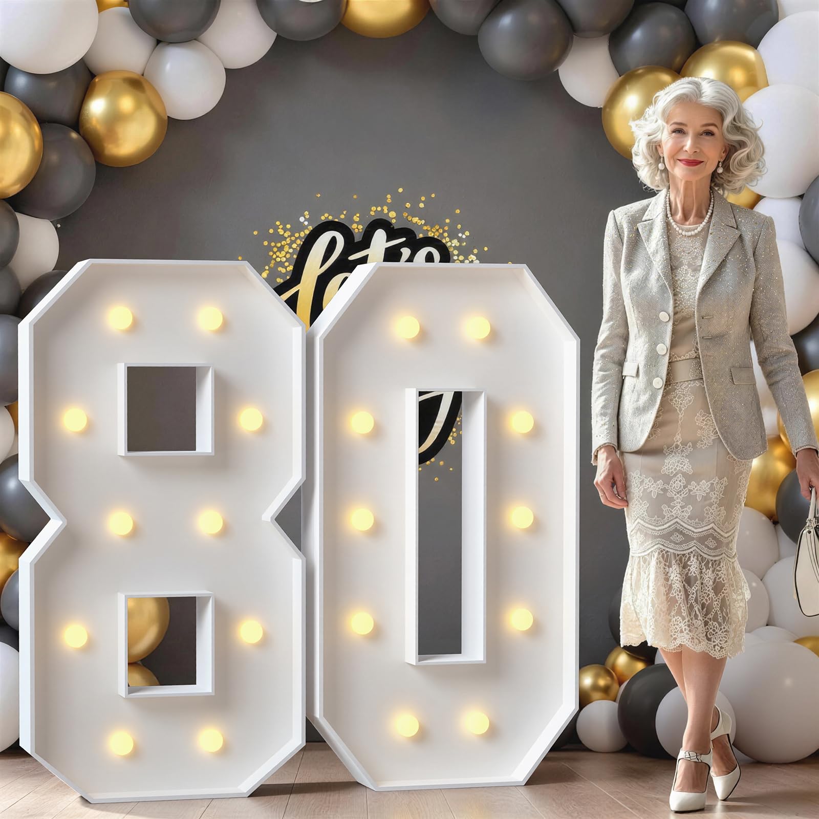 Bugame 4FT Marquee Numbers 80 Light Up Sign for 80th Birthday Party Decor