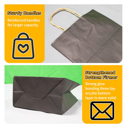 50-Pack Brown Paper Gift Bags with Handles, Medium Size