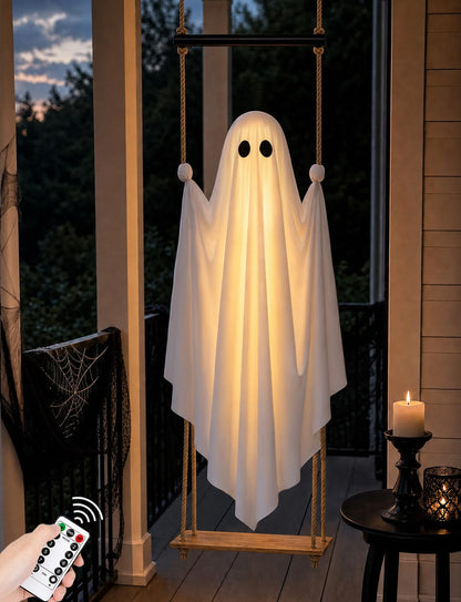 Lighted Hanging Swing Ghost Halloween Yard Decoration