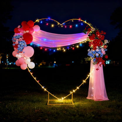 6.6 Ft Gold Metal Heart Arch Stand for Weddings & Events