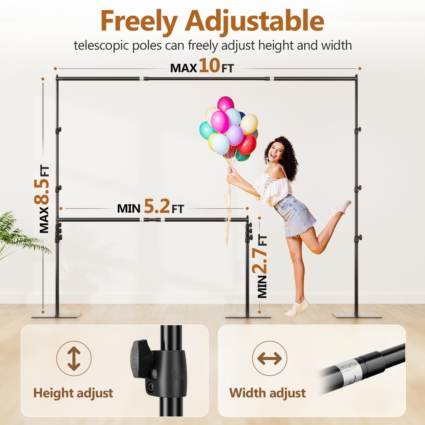 Heavy-Duty Adjustable Backdrop Stand with Steel Base
