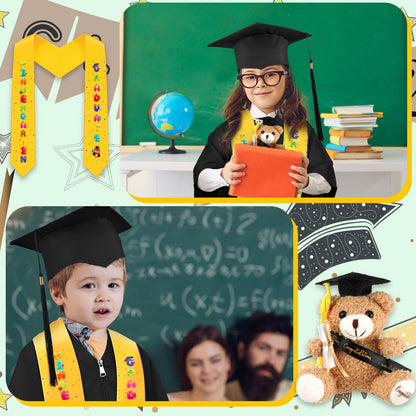 24-Piece Kids Graduation Cap and Gown Set with Stoles and Bears