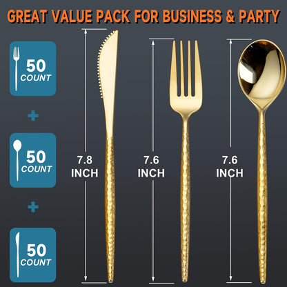 300-Piece Gold Hammered Disposable Cutlery Set