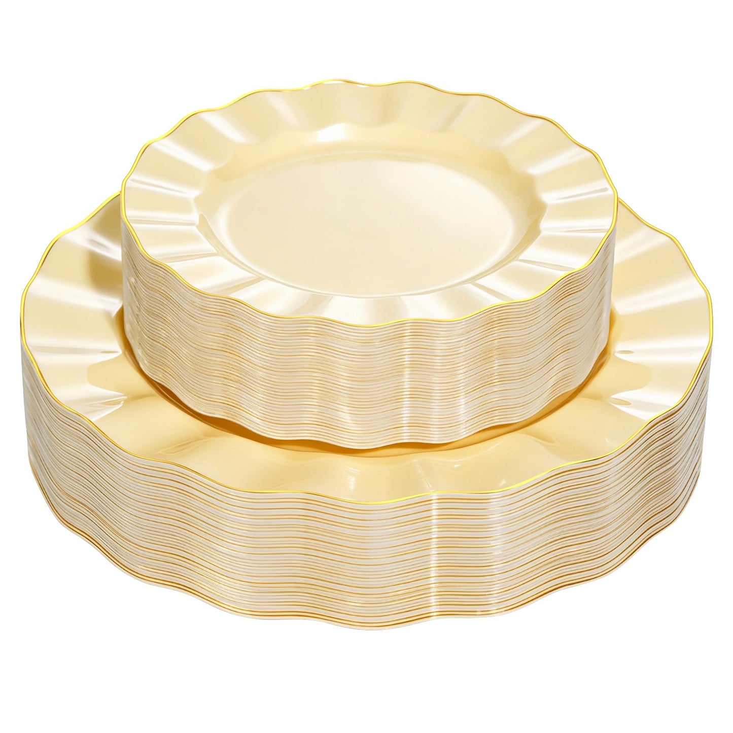 120-Piece White Gold Disposable Plastic Plate Set