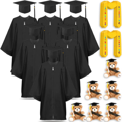 24-Piece Kids Graduation Cap and Gown Set with Stoles and Bears