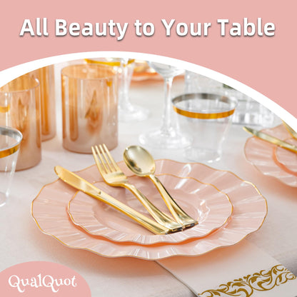 120-Piece White Gold Disposable Plastic Plate Set