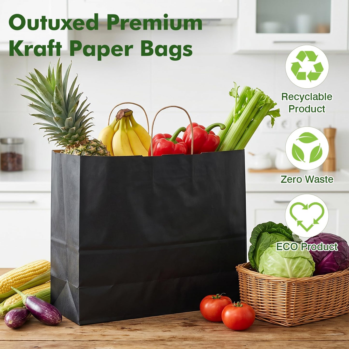 OUTUXED 200pcs Paper Bags with Handles