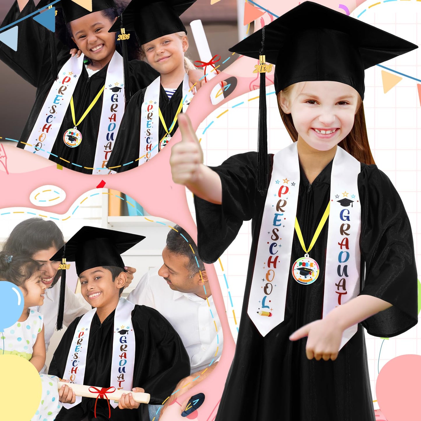 60-Piece Preschool Graduation Cap and Gown Set