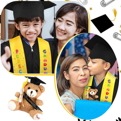 24-Piece Kids Graduation Cap and Gown Set with Stoles and Bears