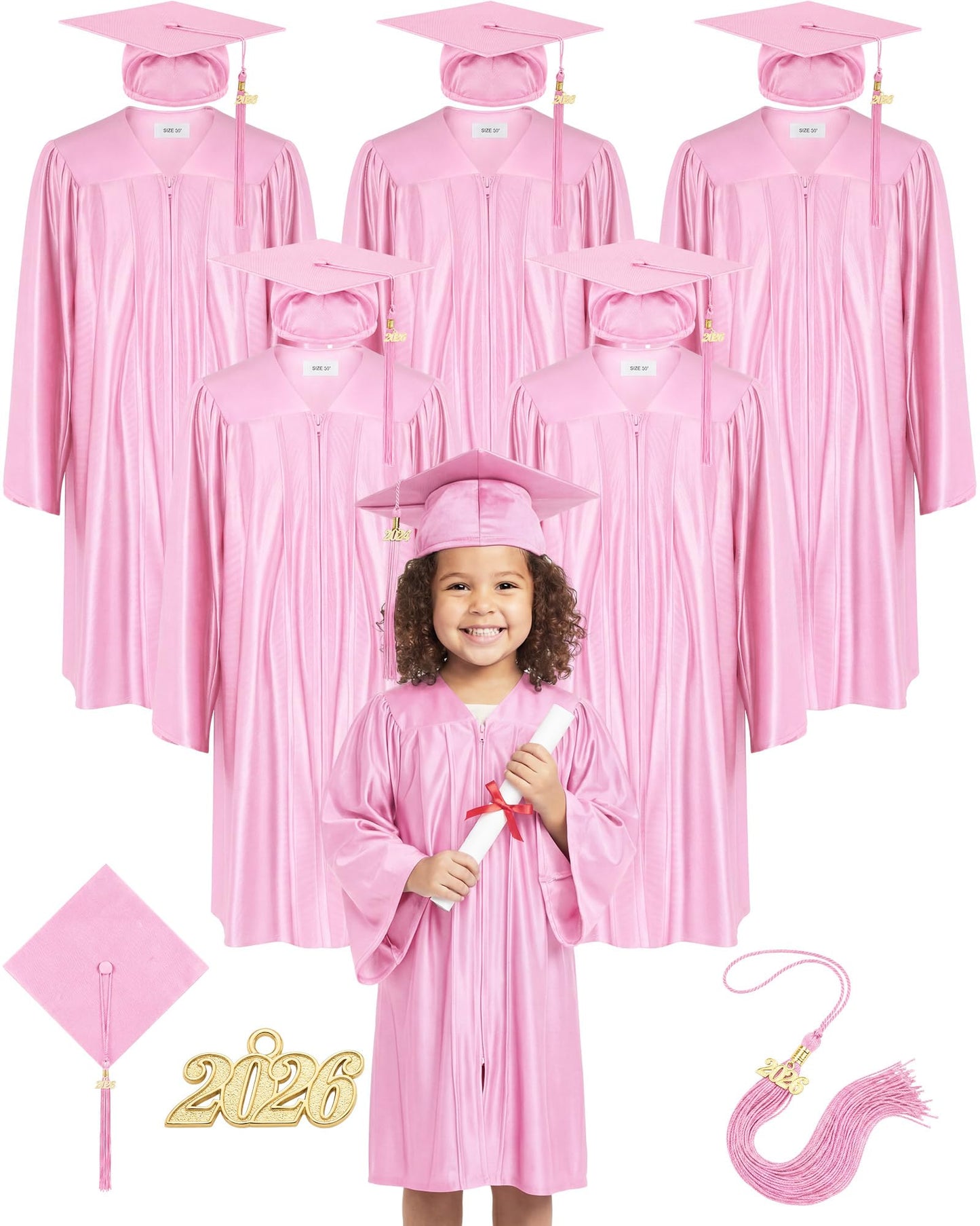 6-Set Preschool Graduation Cap and Gown with 2026 Tassels