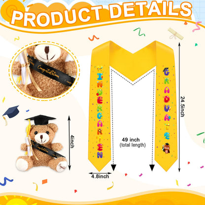 24-Piece Kids Graduation Cap and Gown Set with Stoles and Bears