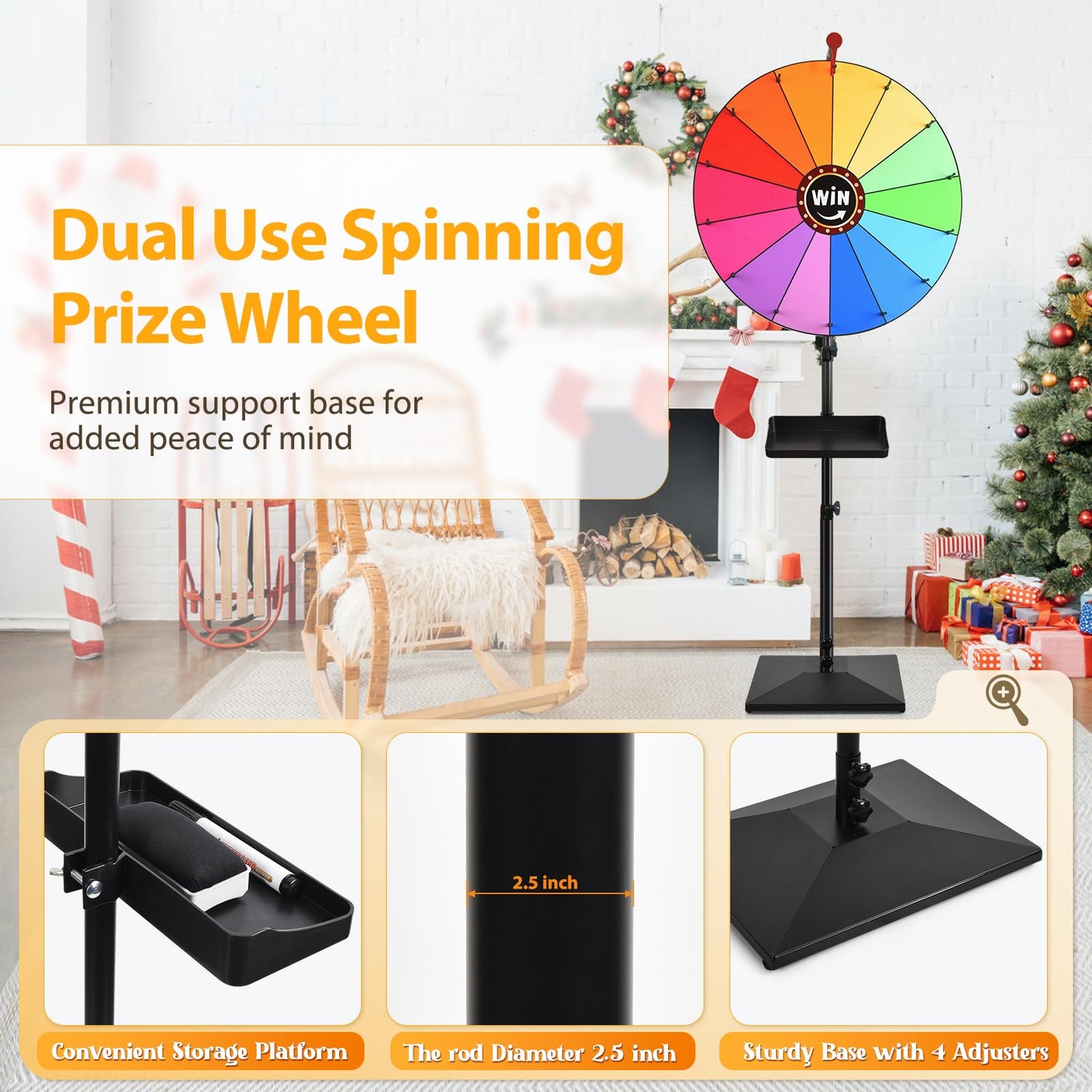 24-Inch Spinning Prize Wheel with Adjustable Floor Stand