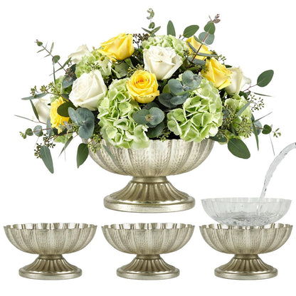Set of 4 Antique Silver Metal Vases for Large Centerpieces