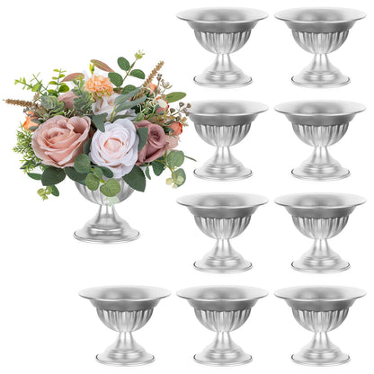 Set of 2 Silver Metal Urn Vases for Table Centerpieces