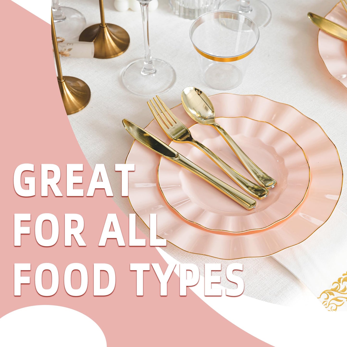 120-Piece White Gold Disposable Plastic Plate Set