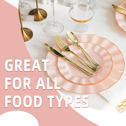 120-Piece White Gold Disposable Plastic Plate Set