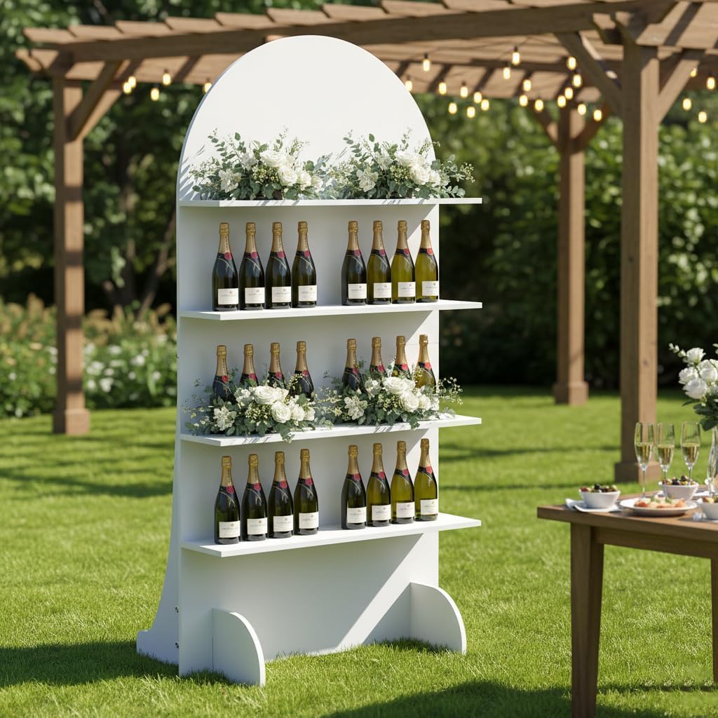 6FT Wooden Wedding Gift Display Arch, Original Design 4-Tier Champagne Wall