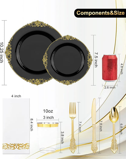 350-Piece Disposable Dinnerware Set with Plates, Cups and Cutlery