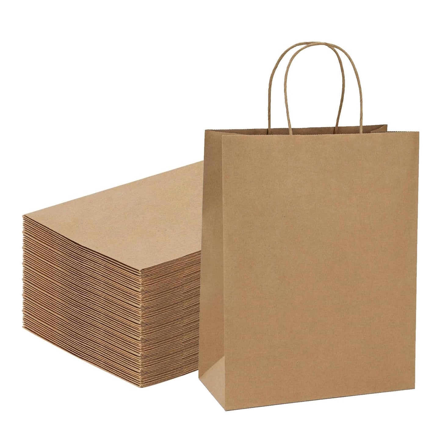 50-Pack Brown Paper Gift Bags with Handles, Medium Size