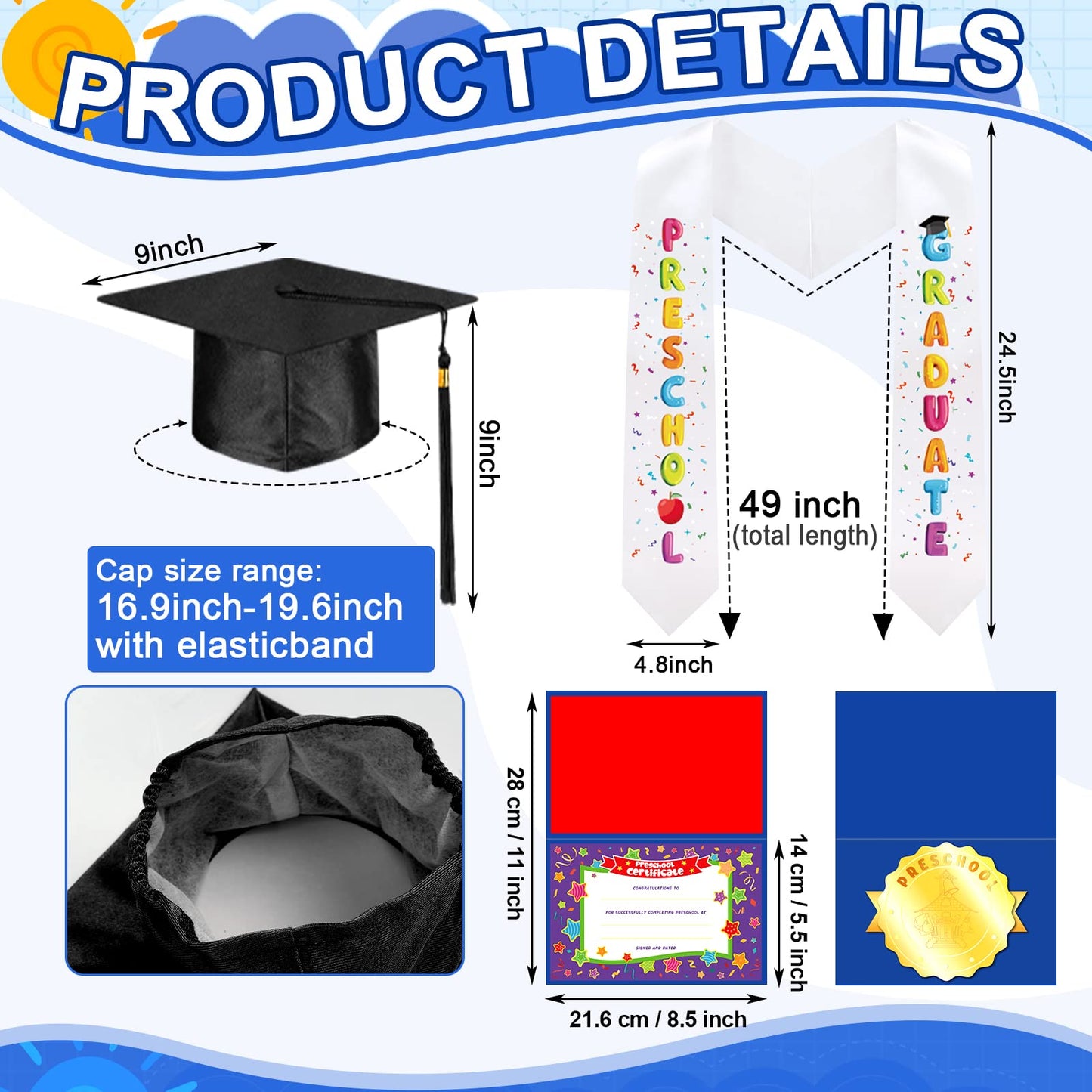 24-Piece 2026 Preschool Graduation Cap and Gown Set