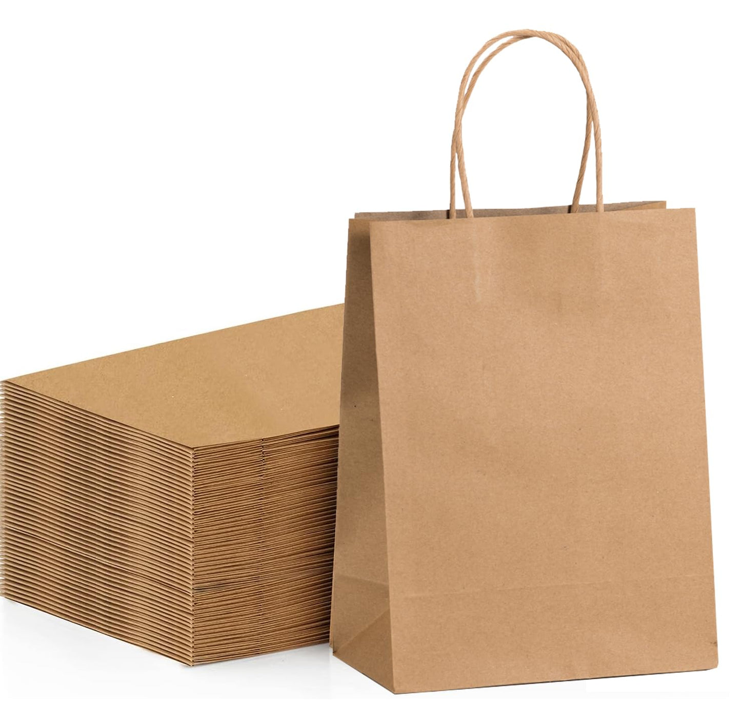 50-Pack Brown Paper Gift Bags with Handles, Medium Size