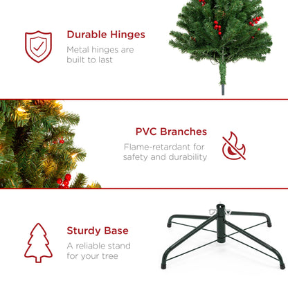 Pre-Lit Artificial Spruce Christmas Tree with Pinecones and Berries