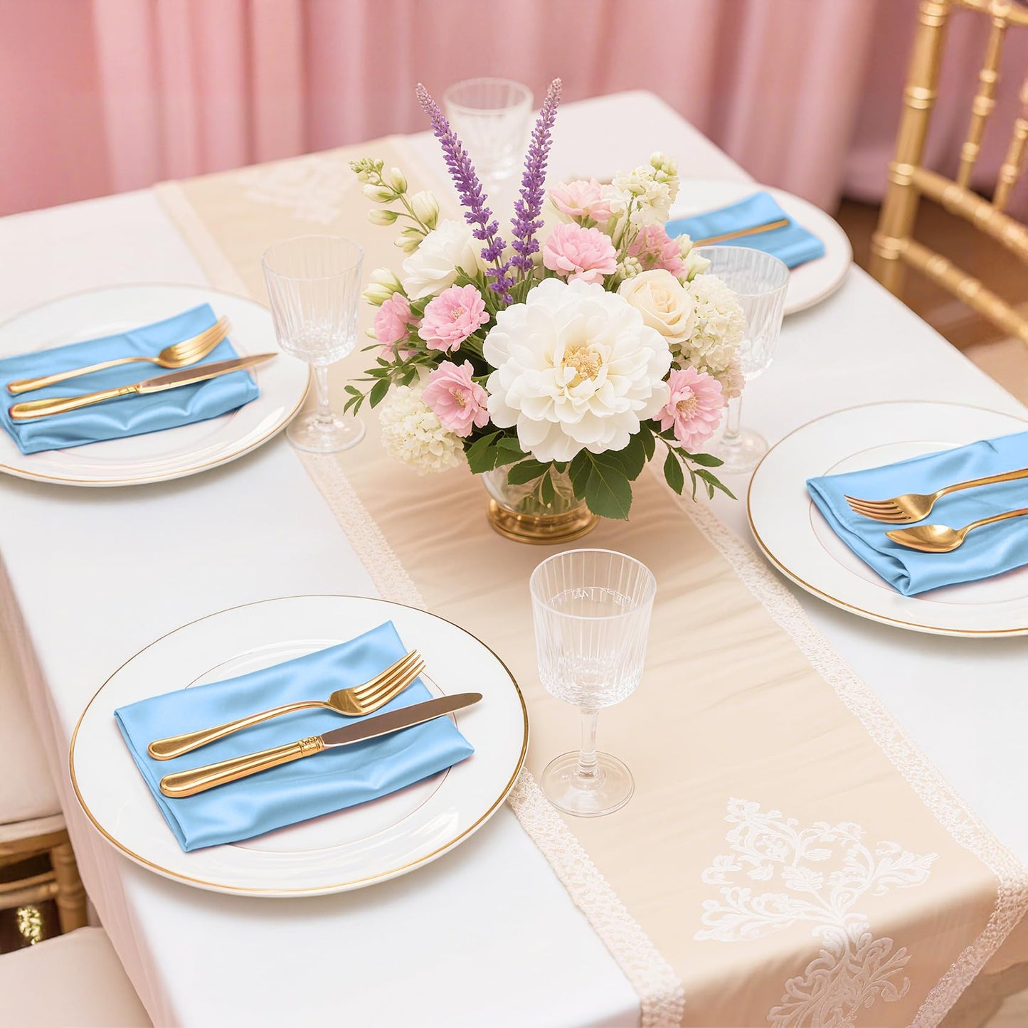 80-Pack Blue Mist Satin Dinner Napkins, 17 x 17 Inches