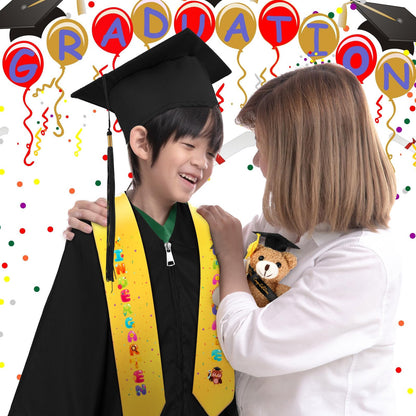 24-Piece Kids Graduation Cap and Gown Set with Stoles and Bears