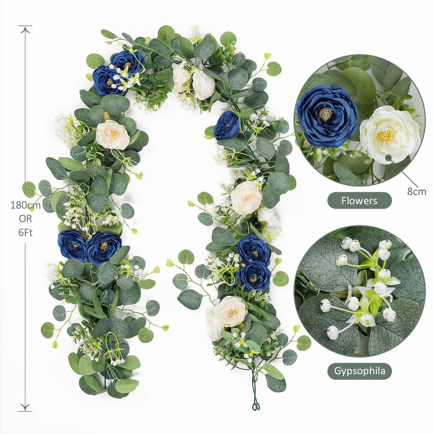 2-Pack 13 Ft Eucalyptus and White Rose Floral Garland