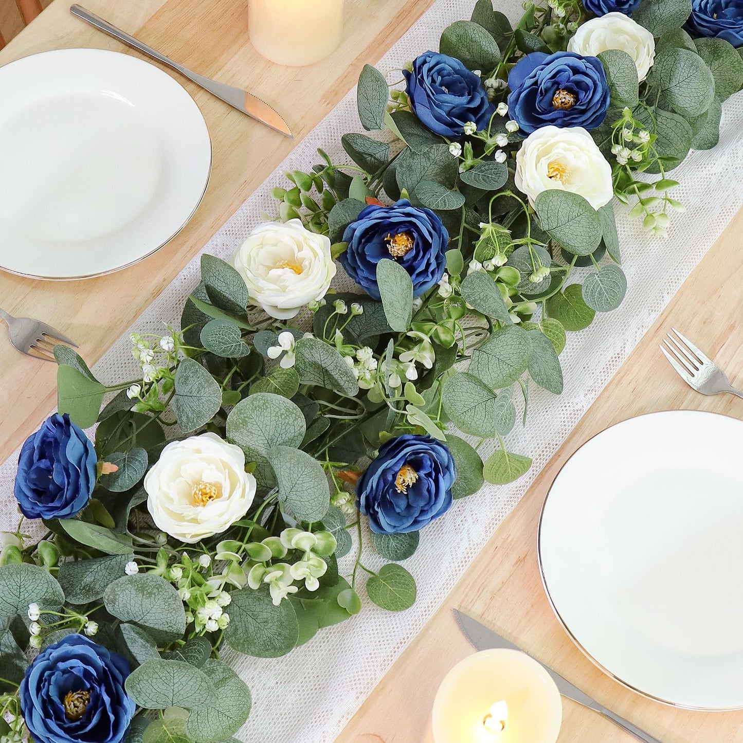 2-Pack 13 Ft Eucalyptus and White Rose Floral Garland