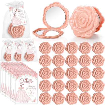 Rose Compact Mirror Party Favors with Cards and Organza Bags