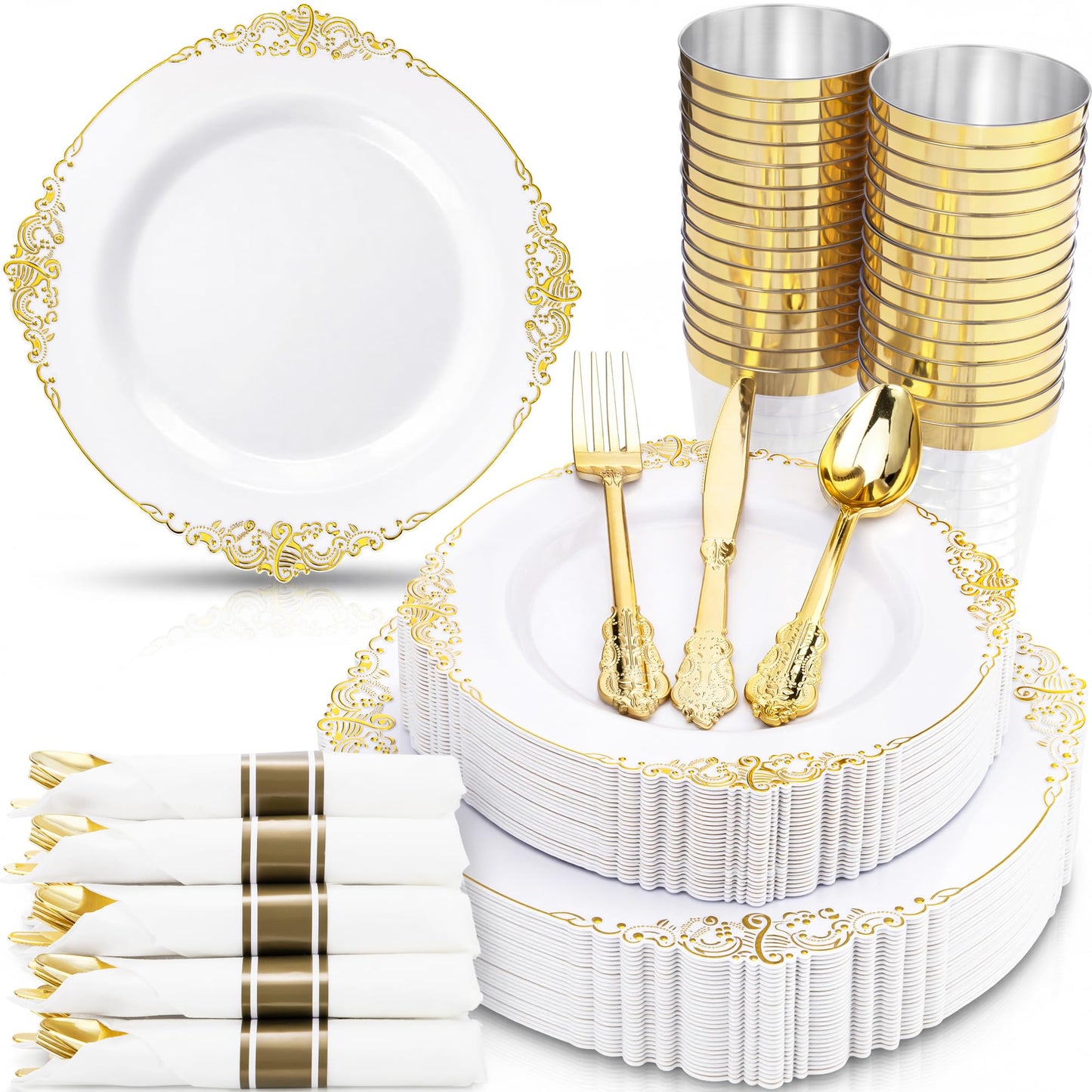 350-Piece Disposable Dinnerware Set with Plates, Cups and Cutlery