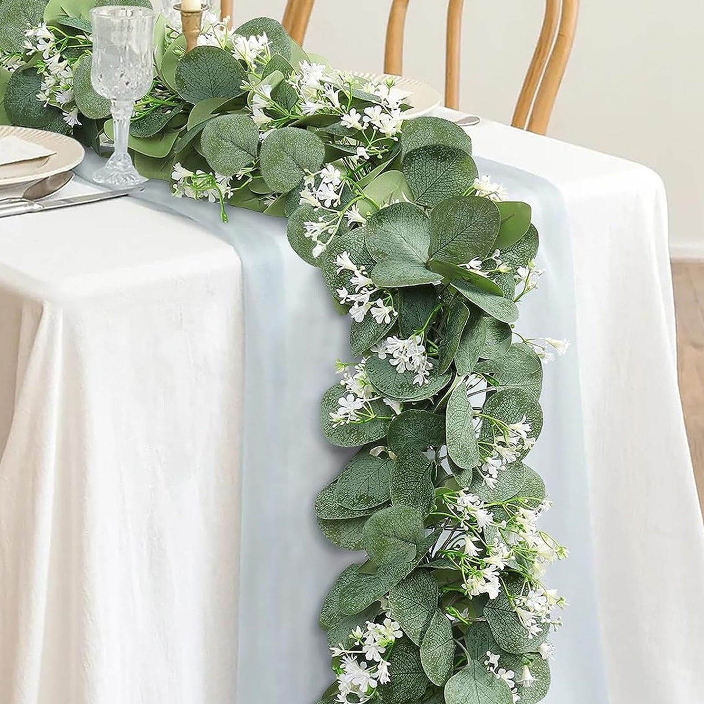 4-Pack Artificial Eucalyptus Garlands with White Flowers
