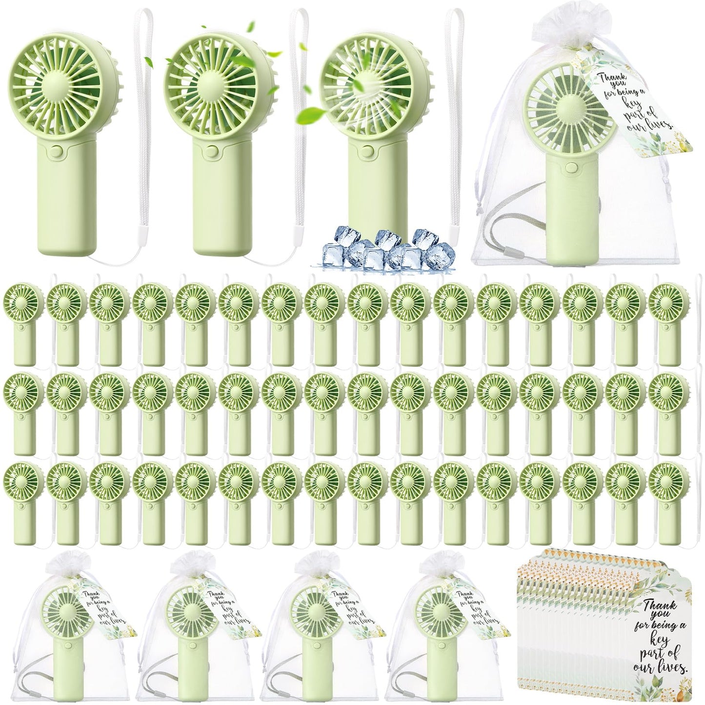 50-Pack Mini Handheld Fans with Gift Bags and Thank You Cards