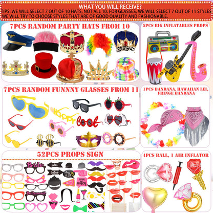 Novelty Photo Booth Props Set with Hats, Glasses and Wigs