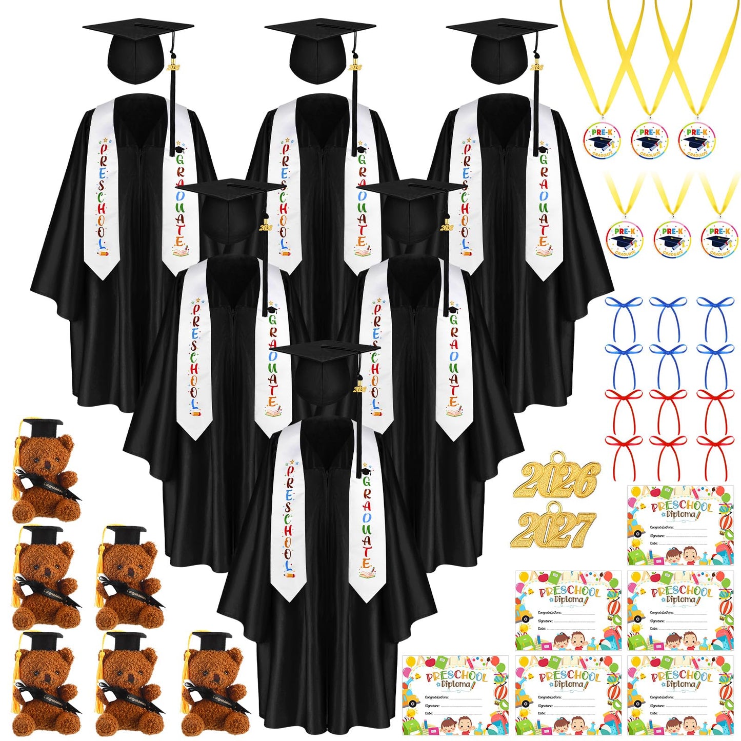 60-Piece Preschool Graduation Cap and Gown Set