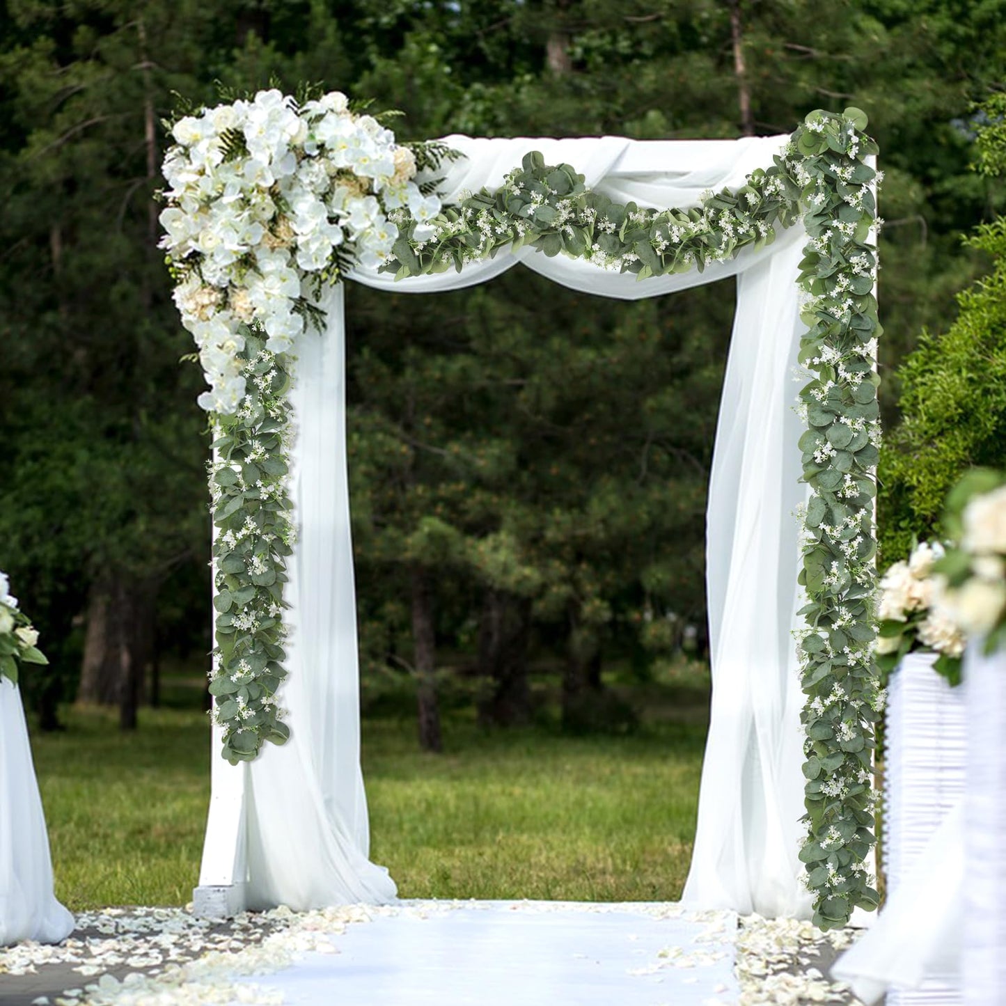 4-Pack Artificial Eucalyptus Garlands with White Flowers