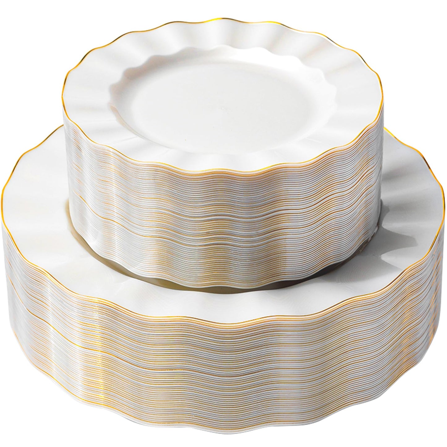120-Piece White Gold Disposable Plastic Plate Set