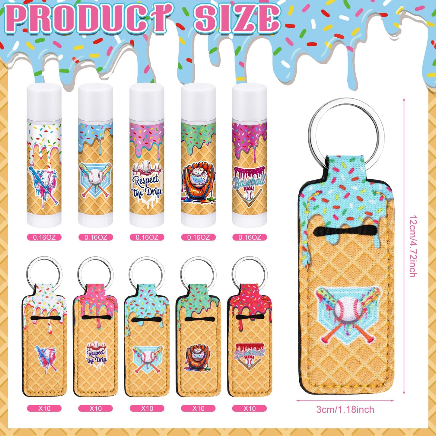 Baseball Lip Balm Keychain Party Favors for Team Gifts