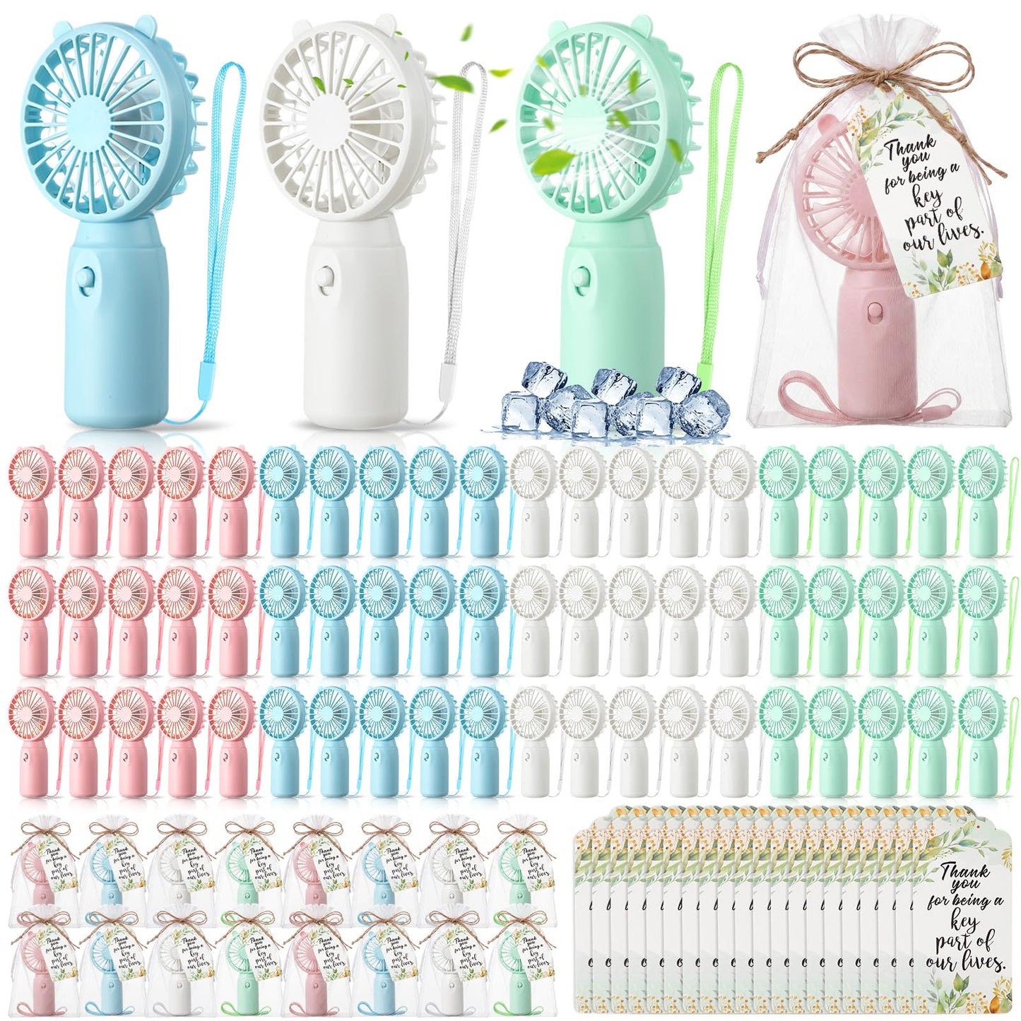 50-Pack Mini Handheld Fans with Gift Bags and Thank You Cards