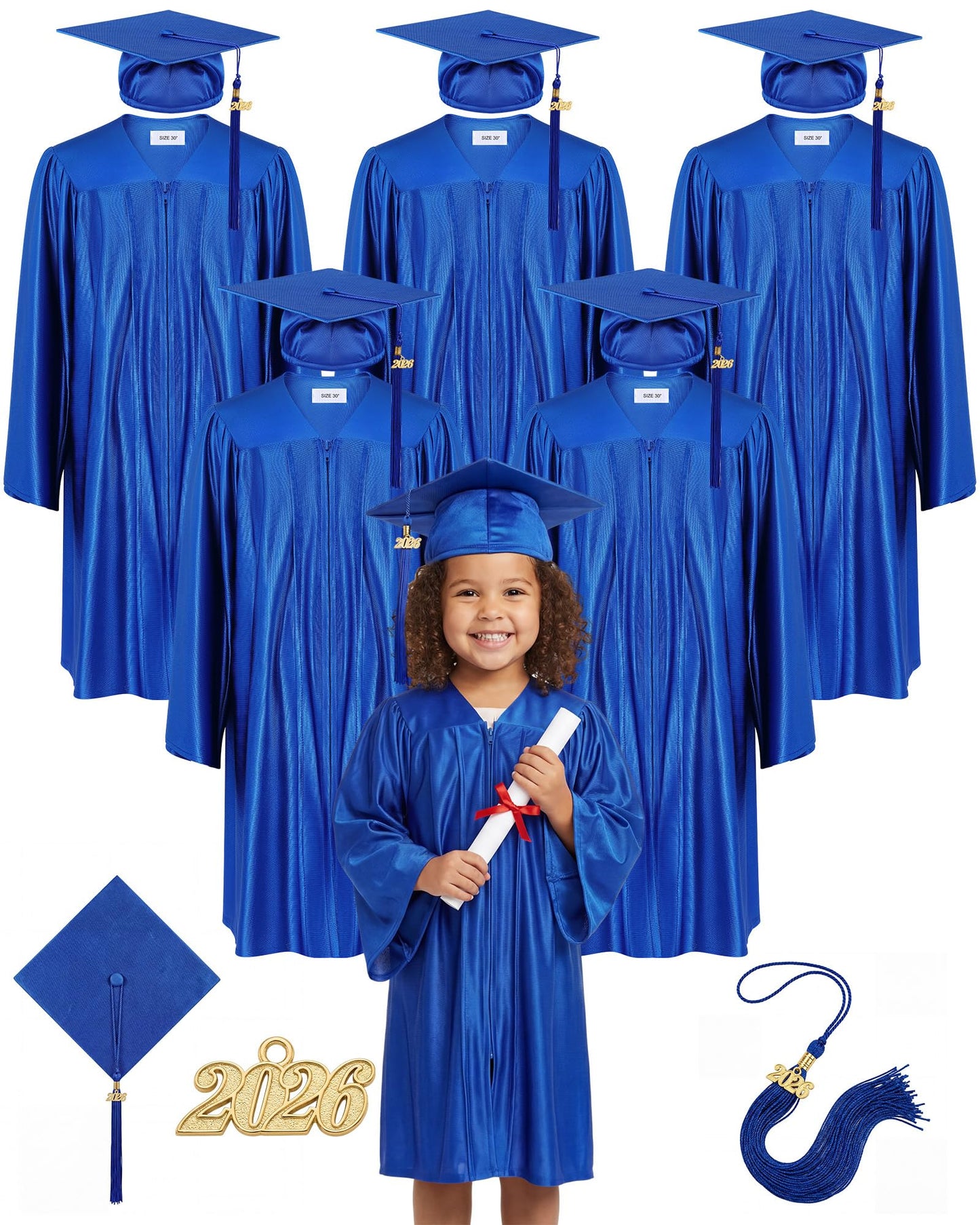 6-Set Preschool Graduation Cap and Gown with 2026 Tassels