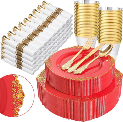 350-Piece Disposable Dinnerware Set with Plates, Cups and Cutlery